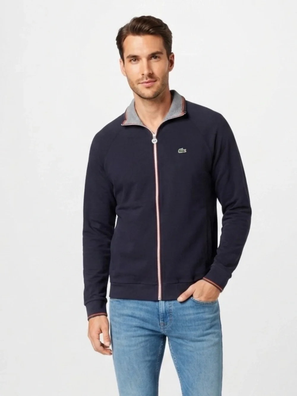Vintage Lacoste Full Zip Track Jacket Size L Contrast Ribbed Collar tennis sport